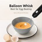 Balloon whisk attachment for egg beating with USB milk frother