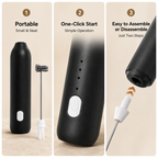 Portable one click start and easy assembly features for milk frother