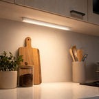 USB-C motion sensor night light installed under kitchen cabinet