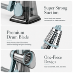 Rotary cheese grater premium suction drum blade and one-piece design features