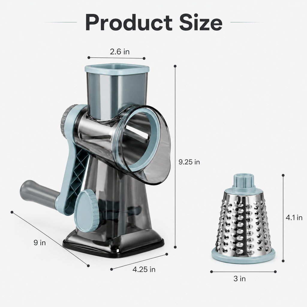 Rotary cheese grater product size chart